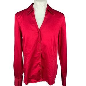 Coldwater Creek Red Button Down Blouse Womens SZ M 10-12 Soft V-Neck Career Top